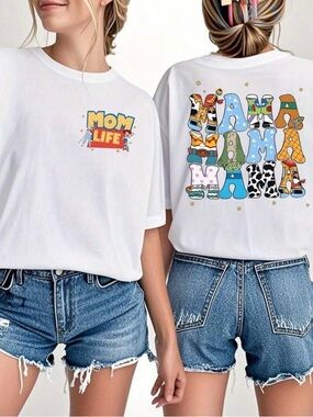 Disney White 'MOM LIFE' Graphic Short Sleeve Tee with Colorful Back Print